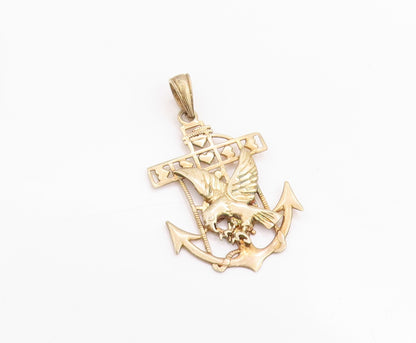 925 Sterling Silver Vintage Pendant Gold Plated Eagle Carrying Anchor  PT24338