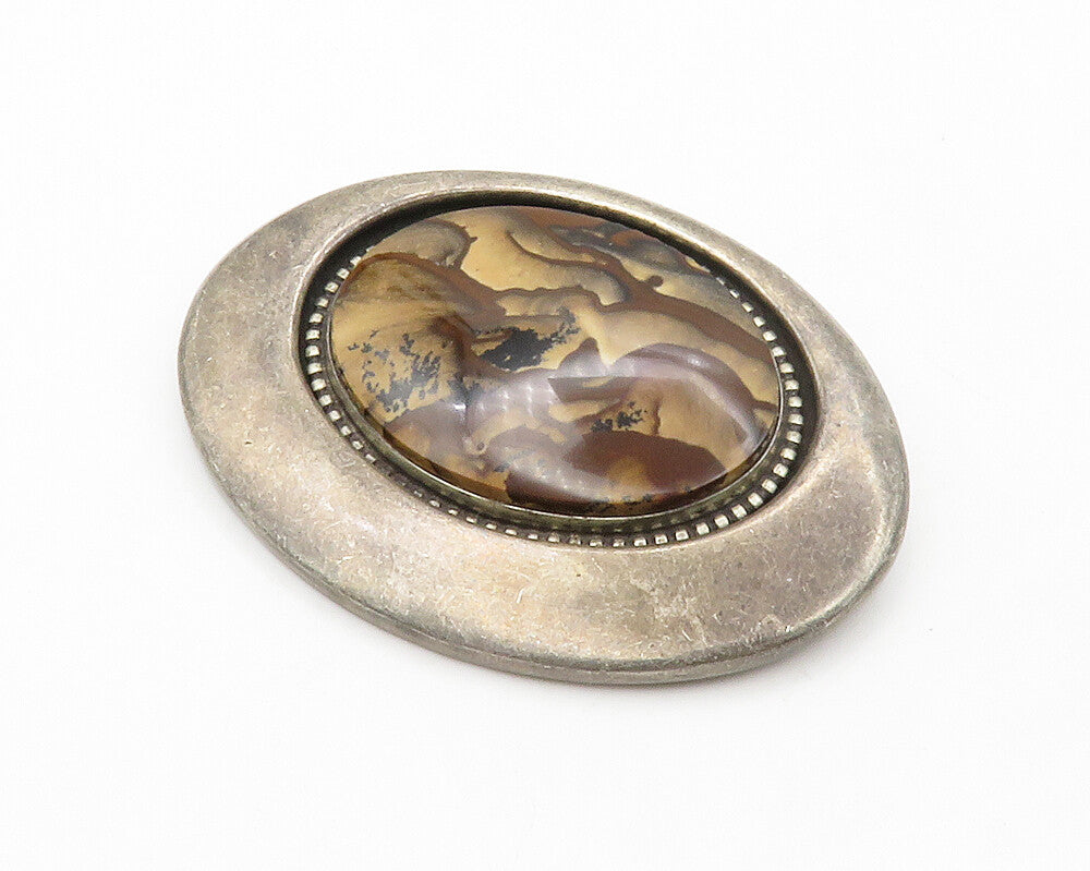 925 Sterling Silver  Vintage Brown Jasper Dark Tone Slide Pendant  PT10780