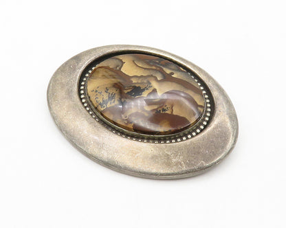 925 Sterling Silver  Vintage Brown Jasper Dark Tone Slide Pendant  PT10780