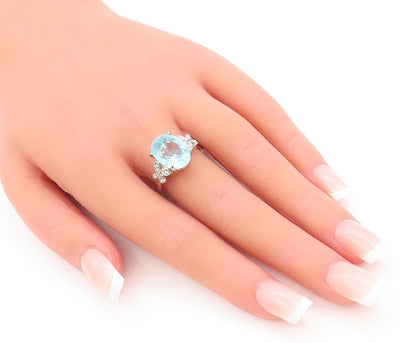 925 Sterling Silver Vintage Ring Oval Cut Blue & White CZ Carved  Sz 9  RG28472