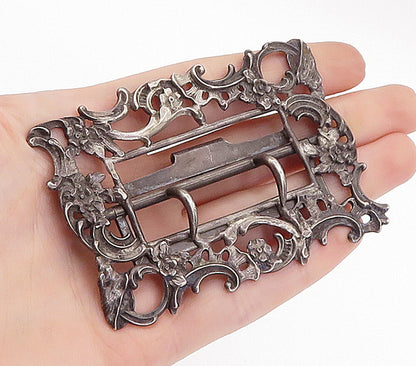 925 Sterling Silver  Vintage Antique Oxidized Floral Vine Belt Buckle  TR1189