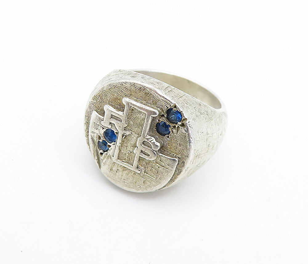 925 Sterling Silver  Vintage Blue Topaz Raised Detail Dome Ring Sz 8  RG6912