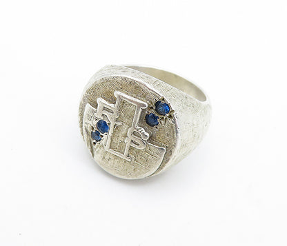 925 Sterling Silver  Vintage Blue Topaz Raised Detail Dome Ring Sz 8  RG6912