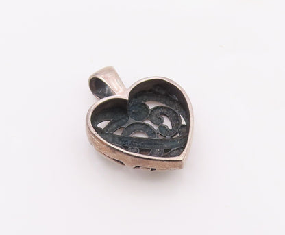 925 Sterling Silver  Vintage Swirl Detail Open Love Heart Pendant  PT19890