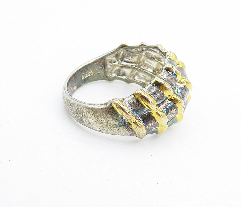 925 Sterling Silver  Vintage Shiny Two Tone Fluted Dome Band Ring Sz 11 RG7439