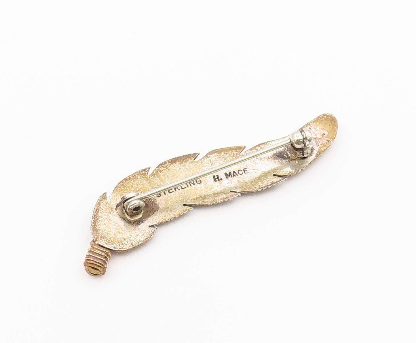 925 Sterling Silver Vintage Brooch Pin HARVEY MACE NAVAJO Quill Feather  BP12618