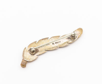 925 Sterling Silver Vintage Brooch Pin HARVEY MACE NAVAJO Quill Feather  BP12618