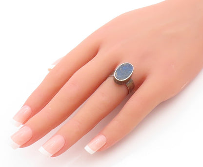 925 Sterling Silver Vintage Ring MEXICO Oval Lapis Lazuli Band  Sz 7.5  RG33611