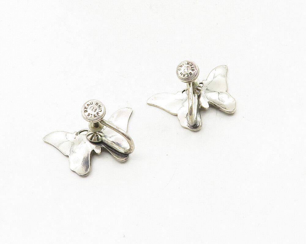BEAU 925 Sterling Silver   Vintage Butterfly Motif Non Pierce Earrings  EG5081