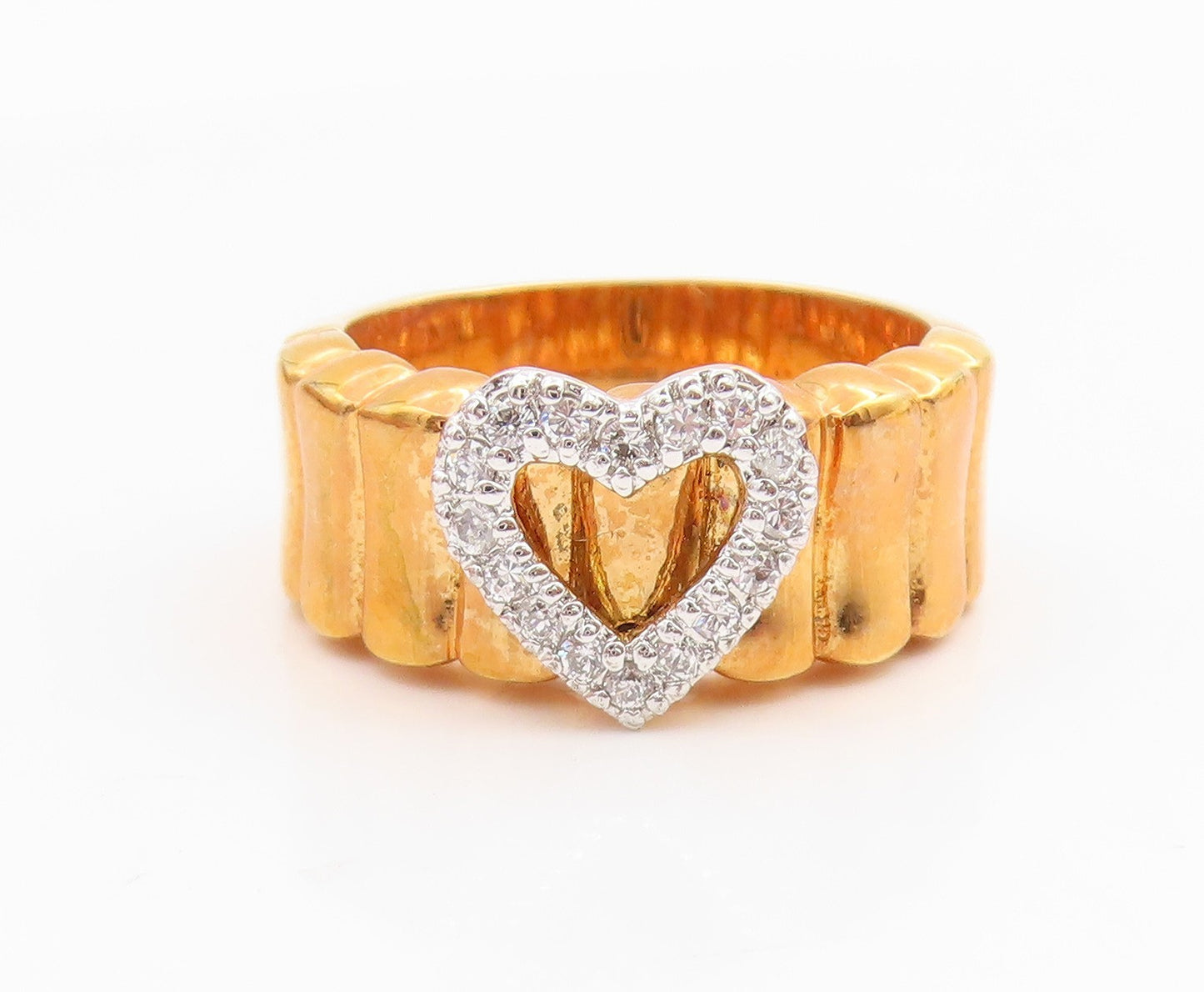 925 Sterling Silver Vintage Ring Gold Plated CZ Love Heart Band  Sz 7  RG35618