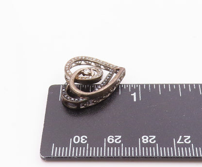 925 Sterling Silver  Vintage Genuine Diamonds Open Love Heart Pendant  PT19407