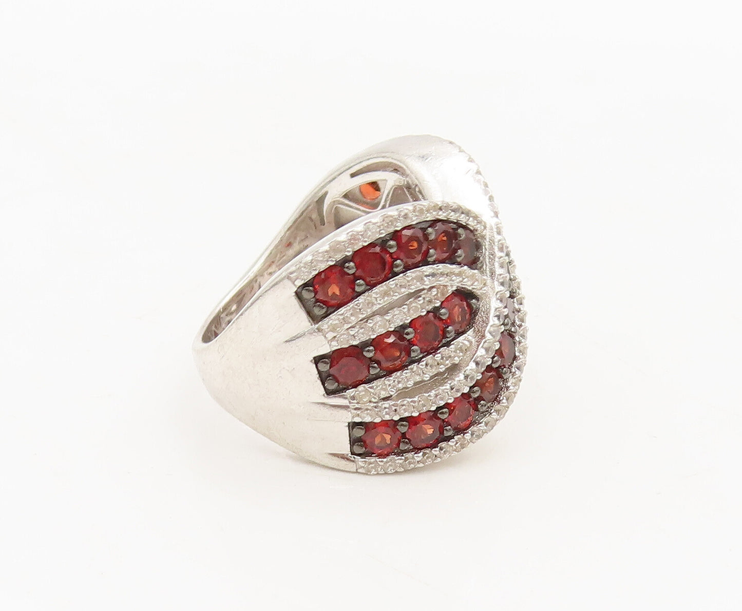 925 Silver Vintage Ring Broad Alternate Two Tone Cubic Zirconia Sz 6  RG27576