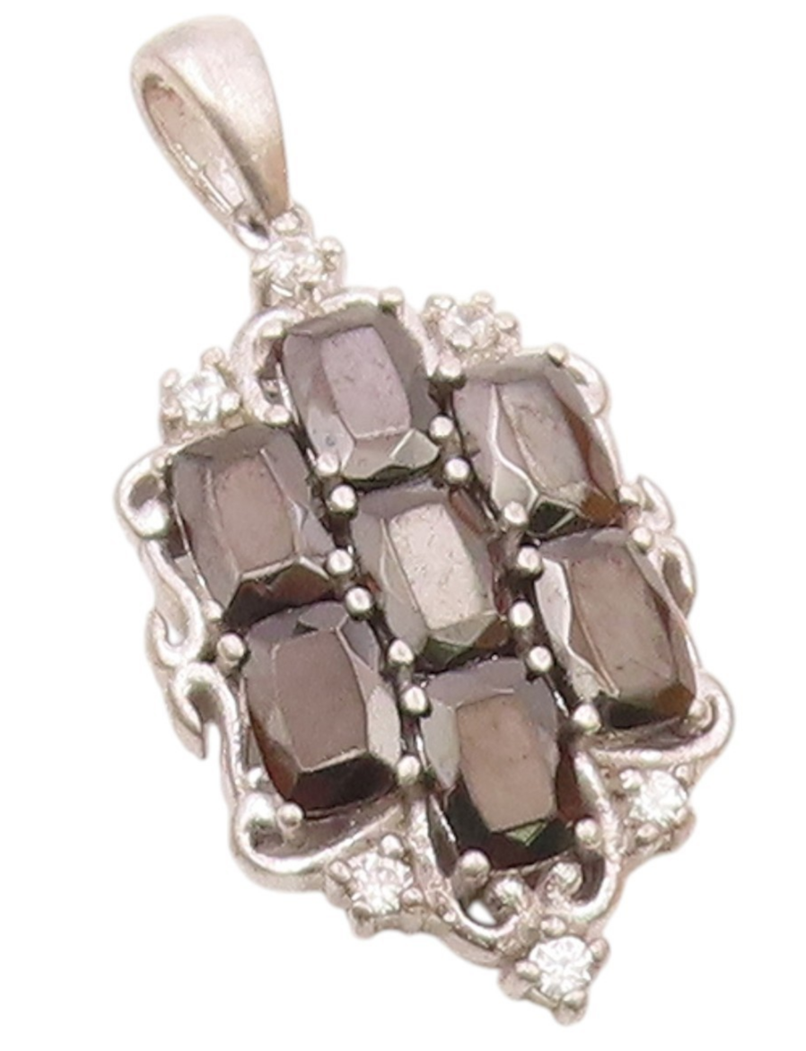 925 Sterling Silver  Vintage Solid Beaded Oval Round Sapphire Pendant  PT22413