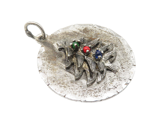 925 Sterling Silver  Vintage Petite Topaz & Coral Christmas Pendant  PT8361