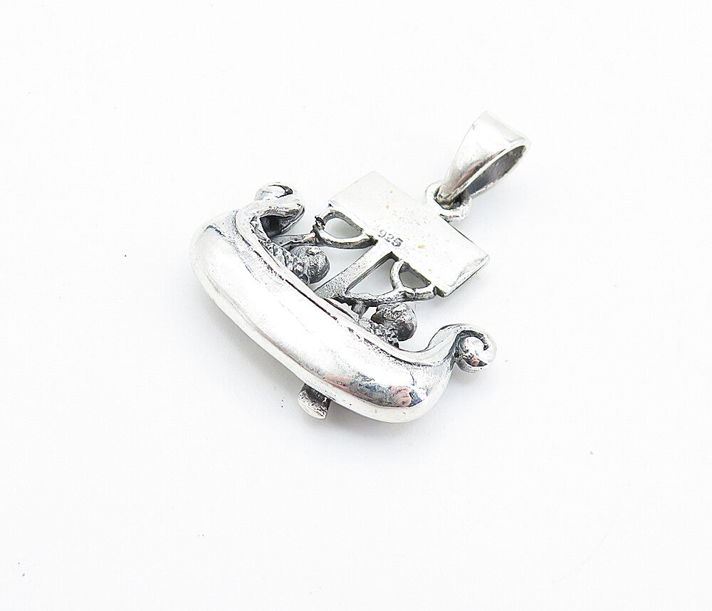 925 Sterling Silver  Vintage Two People Rowing Gondola Boat Pendant  PT5433