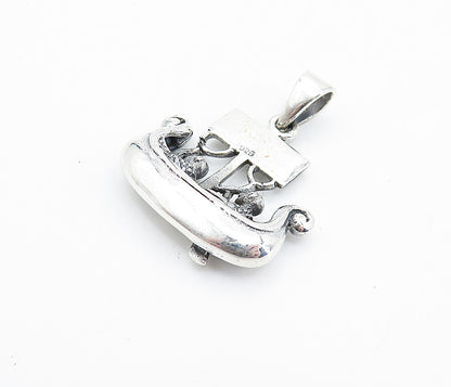 925 Sterling Silver  Vintage Two People Rowing Gondola Boat Pendant  PT5433