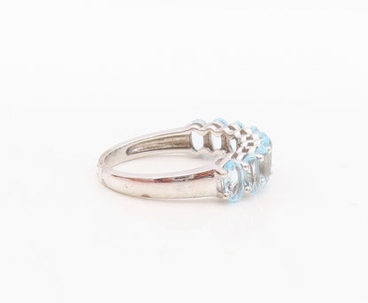 925 Sterling Silver Vintage Ring Oval Cut Blue Topaz band Sz 7 RG29941