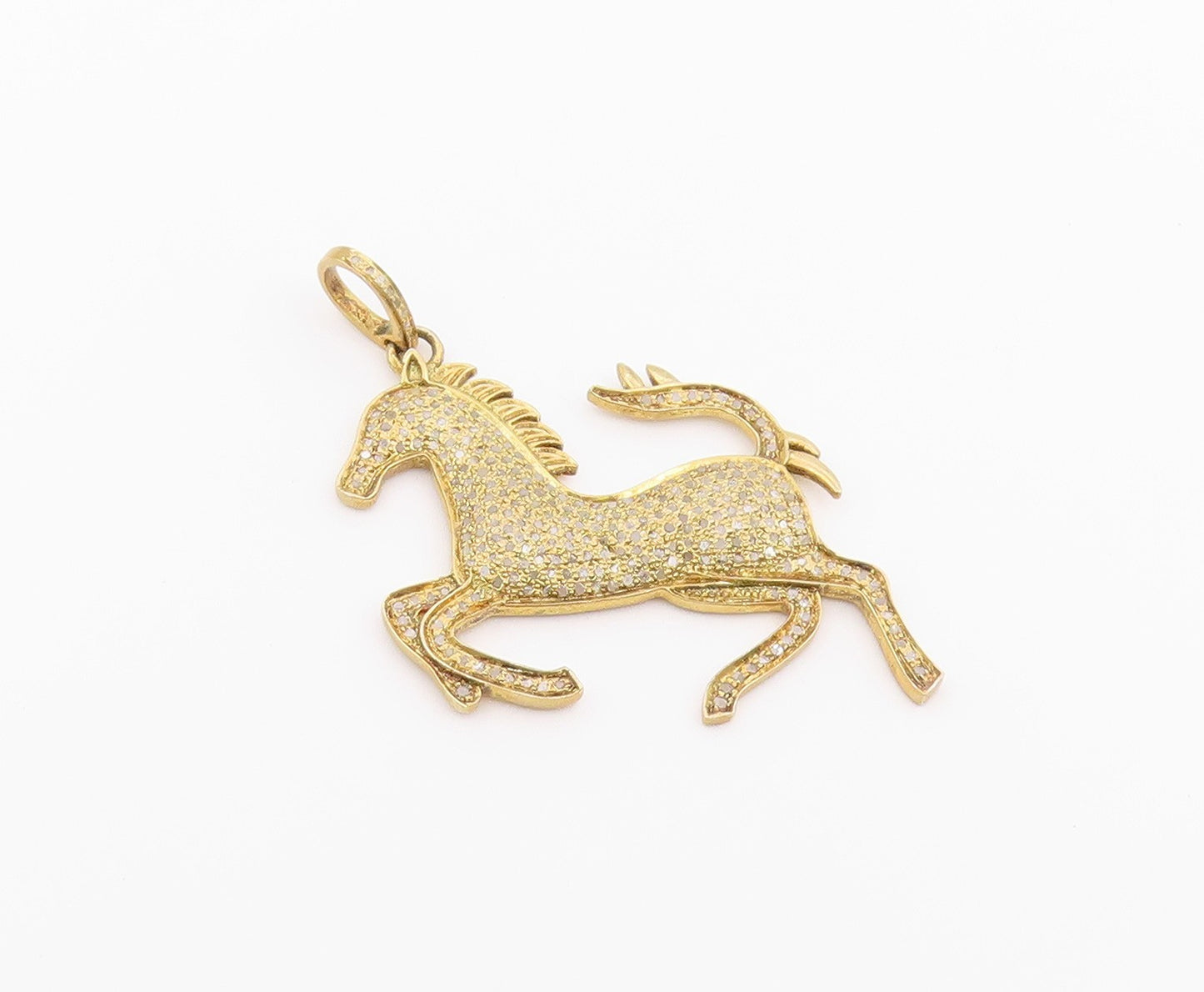 925 Sterling Silver Vintage Pendant Gold Plated Real Diamonds Horse  PT26376