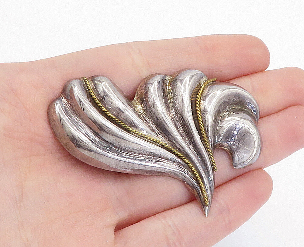 LATON MEXICO 925 Silver  Vintage Two Tone Fluted Twist Brooch Pin  BP2415