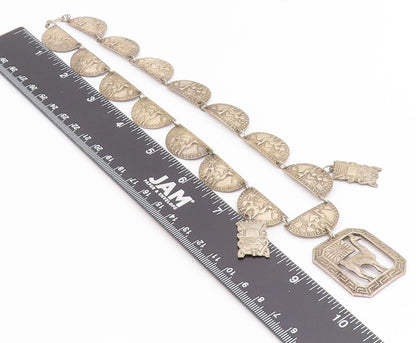 925 Sterling Silver Vintage Necklace PERU Llama & Sun Motif Panel Link  NE4873