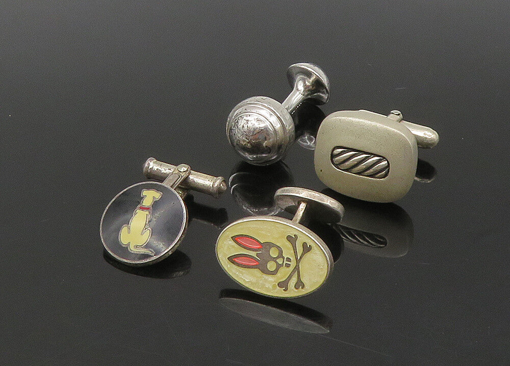 DESIGNER 925 Sterling Silver  Vintage Enamel 4 Pc Lot Single Cufflinks  TR3139