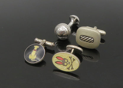 DESIGNER 925 Sterling Silver  Vintage Enamel 4 Pc Lot Single Cufflinks  TR3139