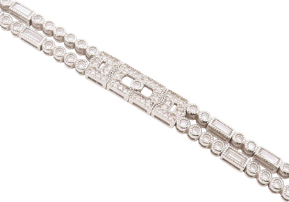 925 Sterling Silver Vintage Bracelet  Multi Shape CZ Double Strap Link  BT12225