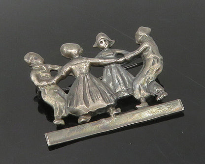 925 Sterling Silver  Vintage Oxidized Children Playing Brooch Pin  BP6820
