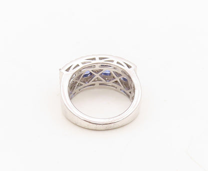 925 Sterling Silver Vintage Ring Rectangle Sapphire & CZ Inlay  Sz 7  RG30345