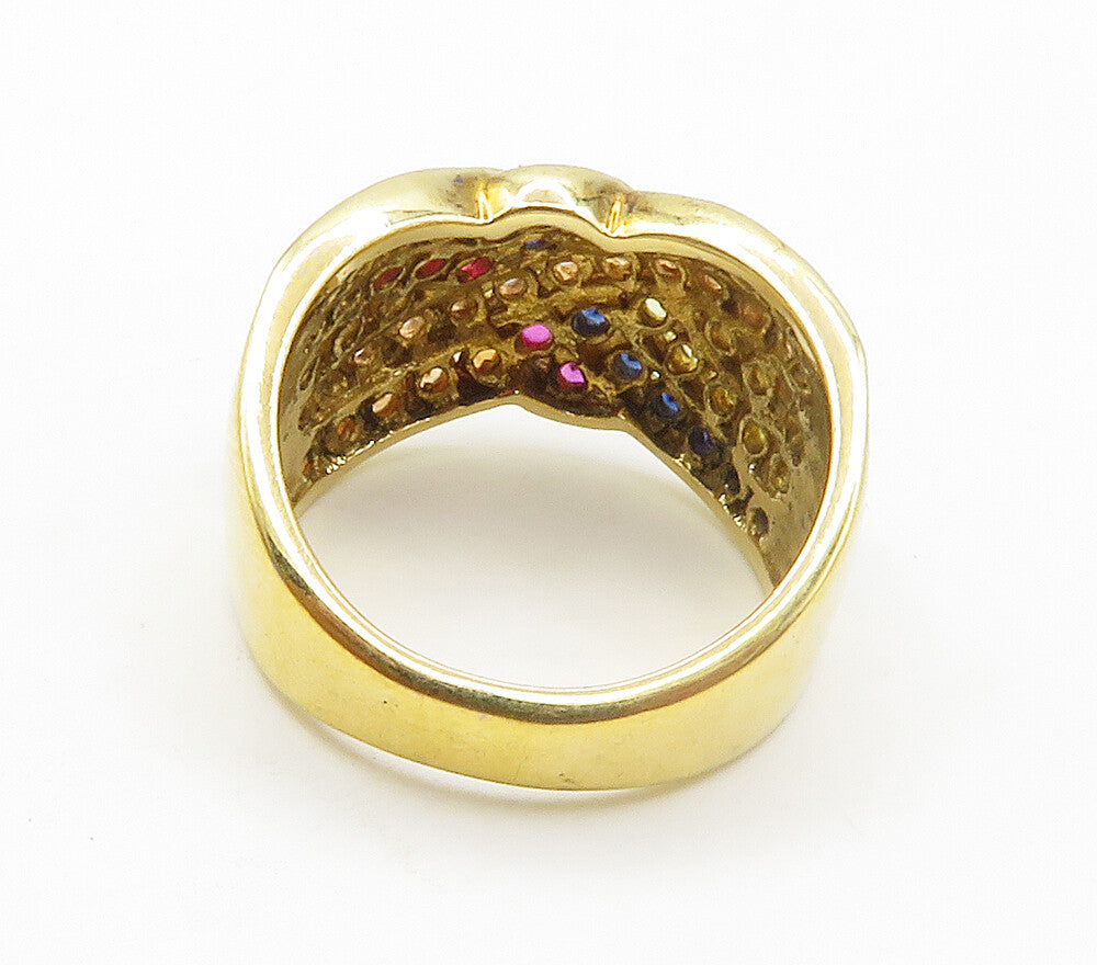 925 Sterling Silver Multi Color Topaz Gold Plated Band Ring Sz 7 RG15161