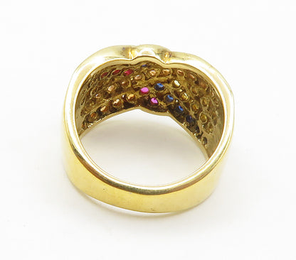 925 Sterling Silver Multi Color Topaz Gold Plated Band Ring Sz 7 RG15161