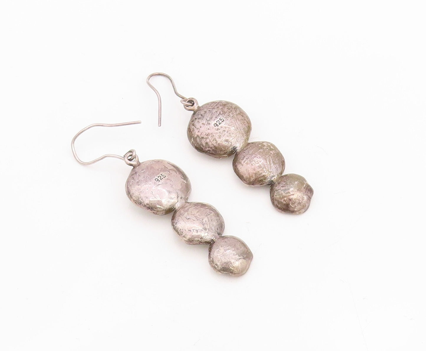 925 Sterling Silver Vintage Earrings Dark Tone Pearl Floral Cutout   EG13258