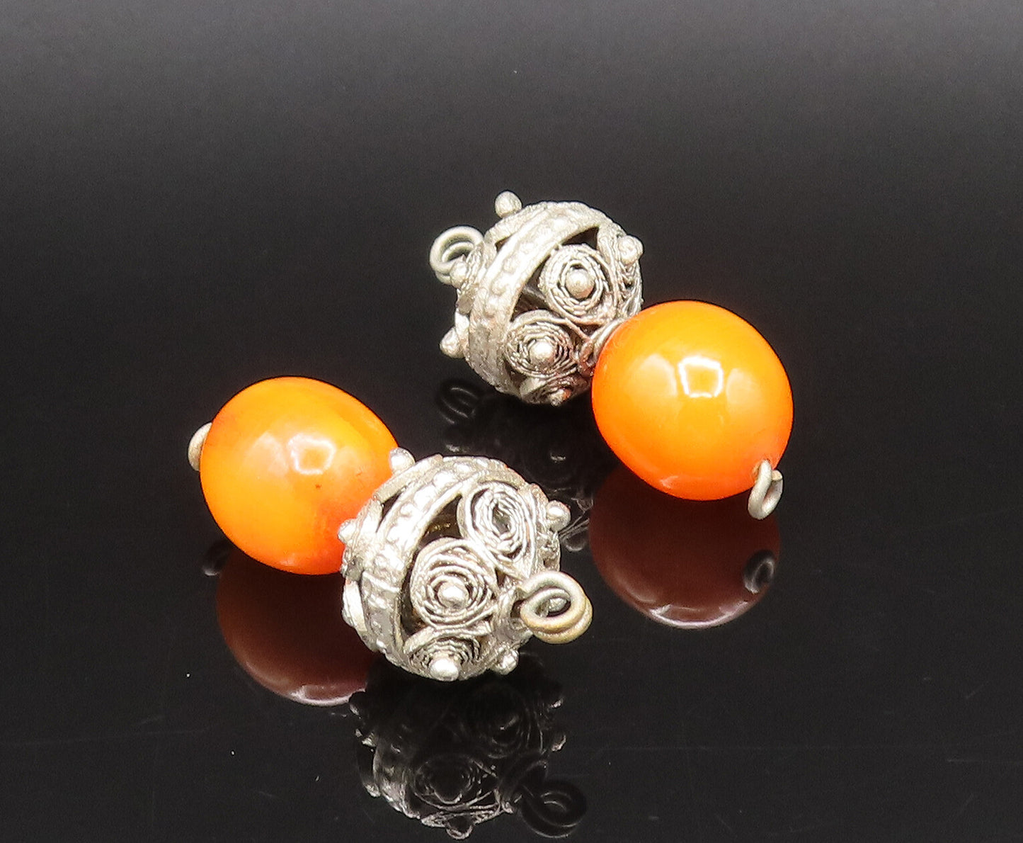 925 Silver  Vintage Spiral & Beaded Ball With Calcite Bead Earrings  EG12282