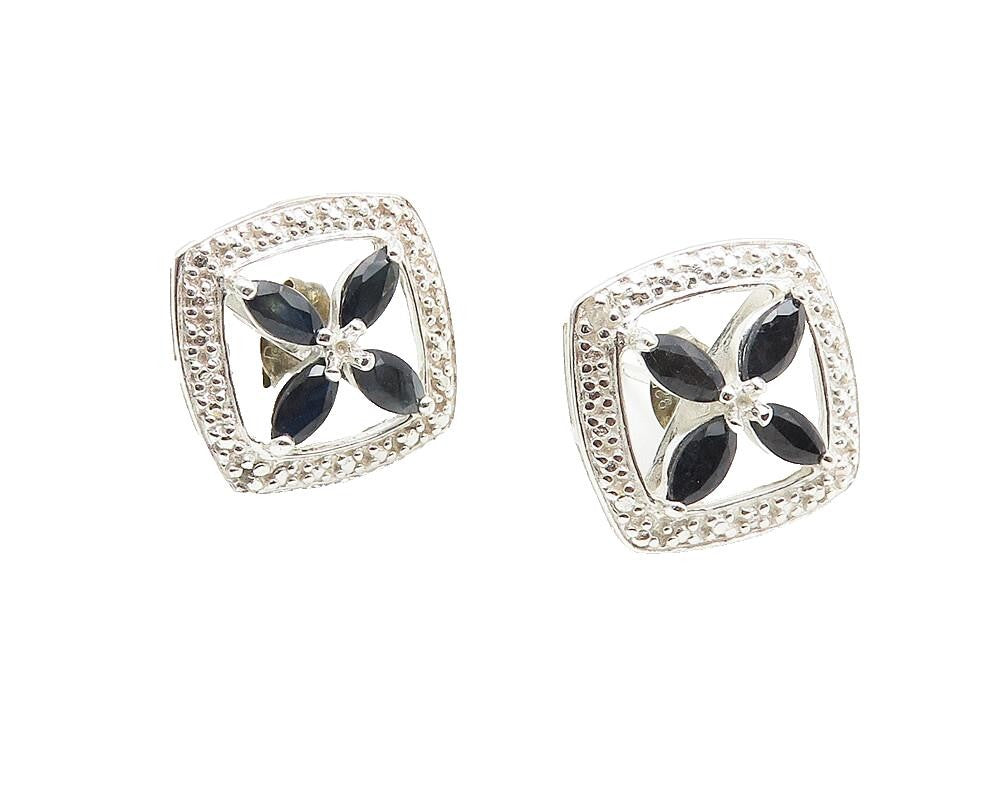 925 Sterling Silver  Petite Hematite Open Flower Motif Stud Earrings  EG5730