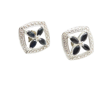 925 Sterling Silver  Petite Hematite Open Flower Motif Stud Earrings  EG5730