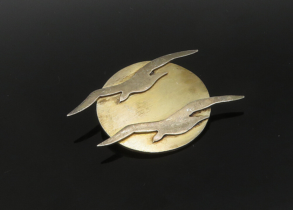 MEXICO 925 Sterling Silver  Vintage Modernist Birds & Sun Brooch Pin  BP8314