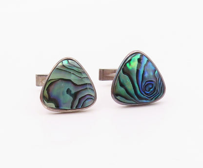 DESIGNER 925 Sterling Silver Vintage Triangular Abalone Cufflinks TR3282