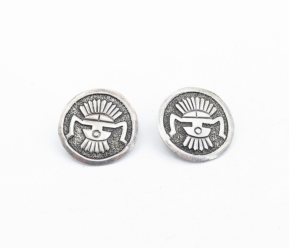 925 Silver Vintage Traditional Pattern Button Earrings EG2181