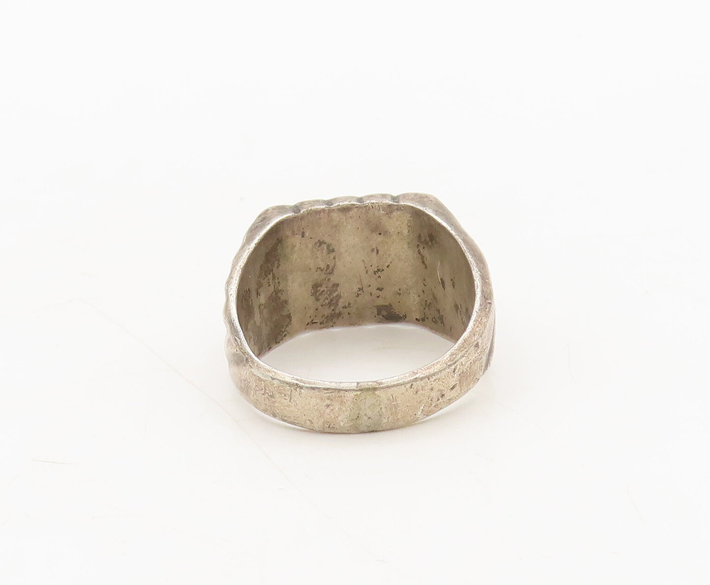 925 Silver Vintage Ring Antique Carved Band Solid Square Top Sz 10  RG27570
