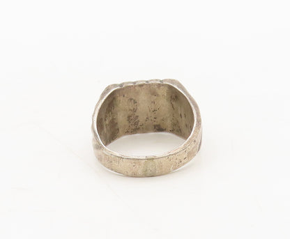 925 Silver Vintage Ring Antique Carved Band Solid Square Top Sz 10  RG27570