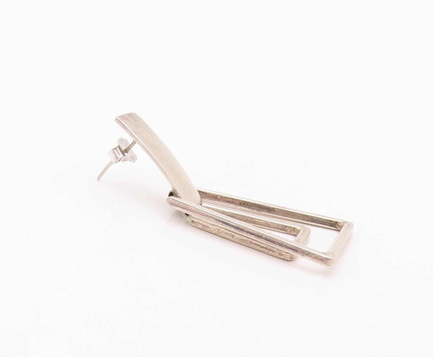 925 Sterling Silver Vintage Earrings MEXICO Trapezoid Rectangle Cut Top  EG13431