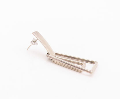 925 Sterling Silver Vintage Earrings MEXICO Trapezoid Rectangle Cut Top  EG13431