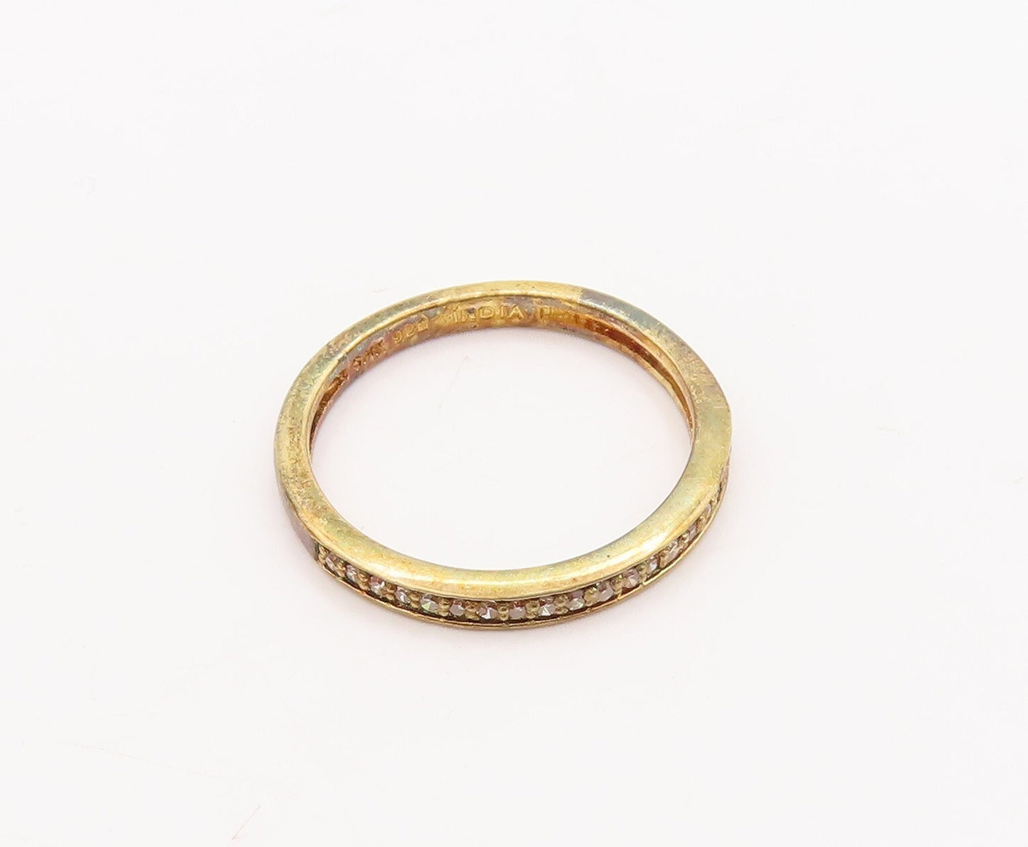 925 Sterling Silver Vintage Ring Gold Plated Diamonds Inlay  Sz 7  RG29727