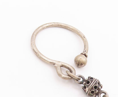 925 Sterling Silver Vintage Key Chain Ethnic Bohemian Black Beaded Design TR3975