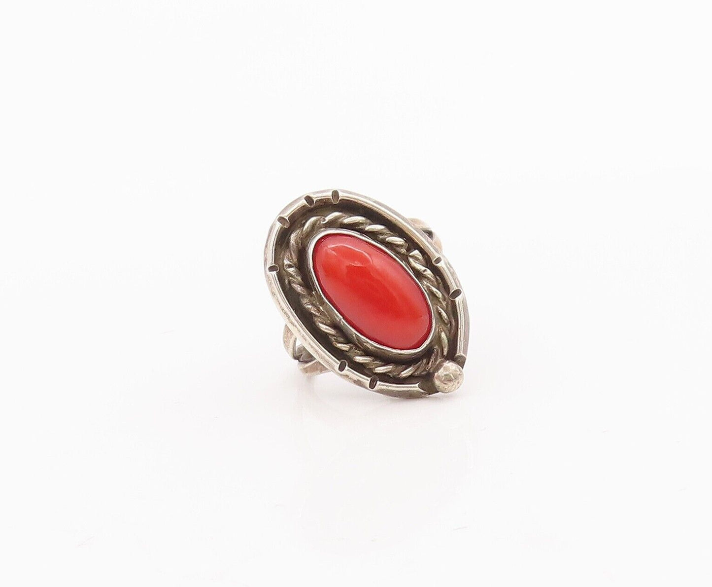 925 Sterling Silver Vintage Ring Southwestern Design Carnelian Sz 5 RG28458