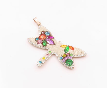 925 Sterling Silver Vintage Multi Shaped Crystals Dragonfly Pendant PT15861