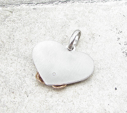 925 Sterling Silver Textured 2 Tone Love Heart Floral Drop Pendant PT1397