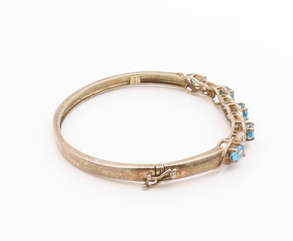925 Sterling Silver Vintage Bracelet Swirly Diamonds & Oval Topaz Bangle BT11350