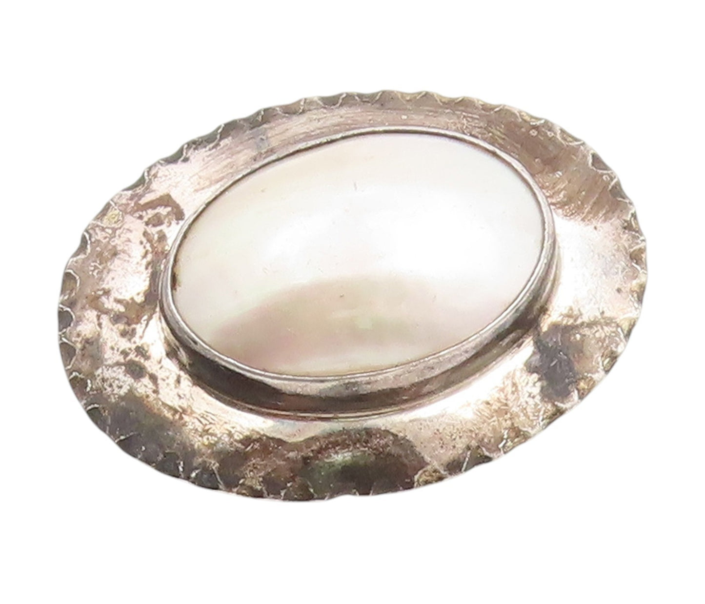 925 Sterling Silver Vintage Brooch NAKAI NAVAJO Oval Mother Of Pearl Pin BP11972