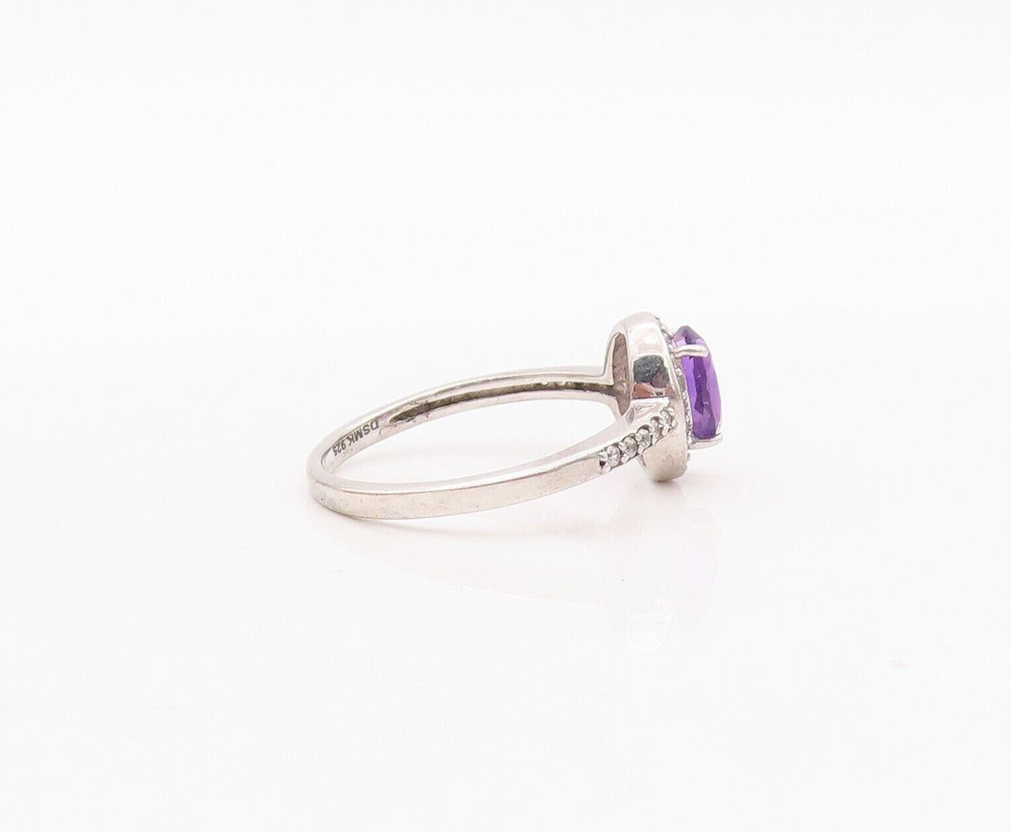 925 Sterling Silver Vintage Ring Oval Cut Amethyst Halo CZ  Sz 7  RG29949